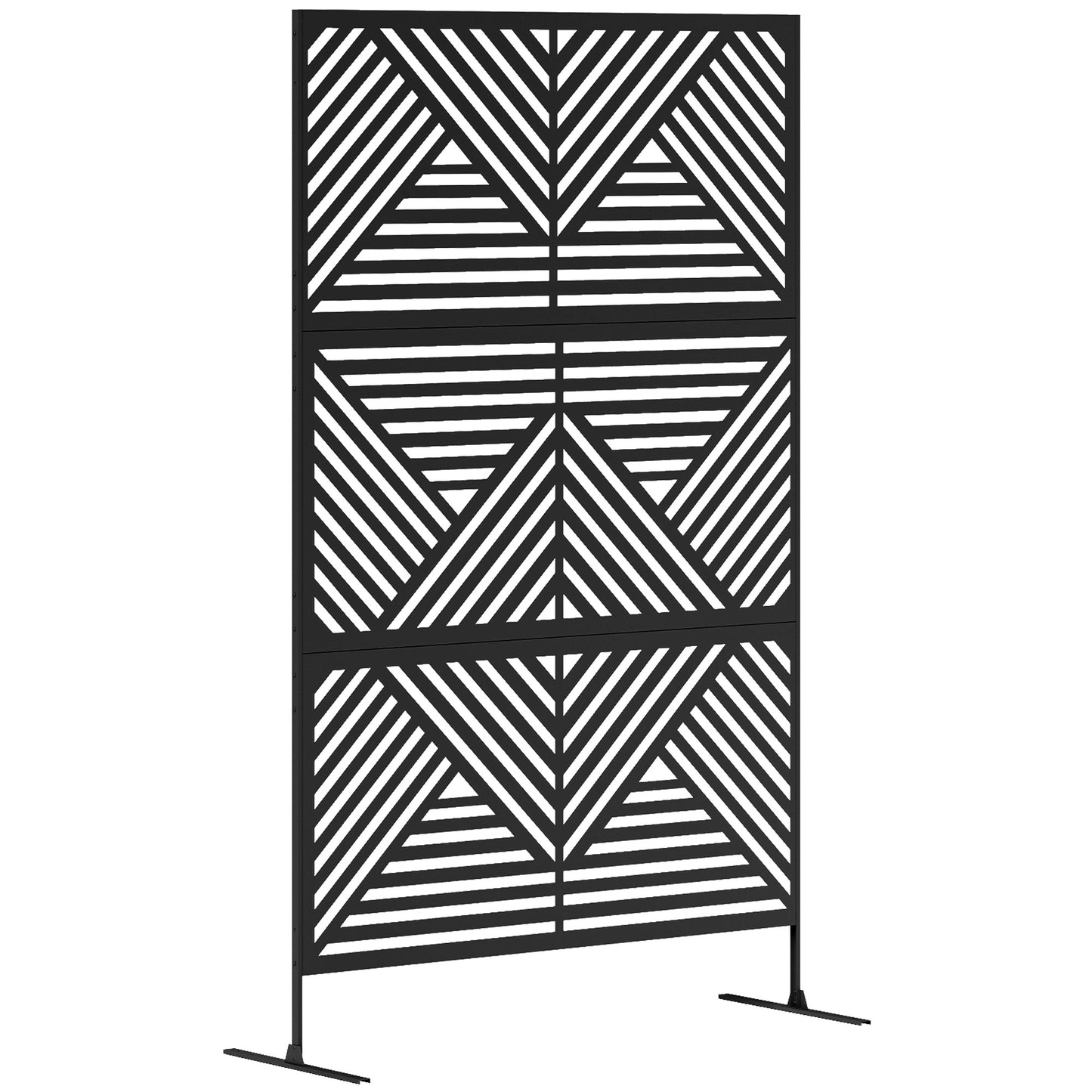Dekoracyjny ekran prywatności Outsunny do ogrodu ze stojakiem, wolnostojący metalowy panel zewnętrzny o długości 6,5 stopy, dekoracyjny panel prywatności ze śrubami rozporowymi do basenu ogrodowego i jacuzzi, w stylu rombu, czarny