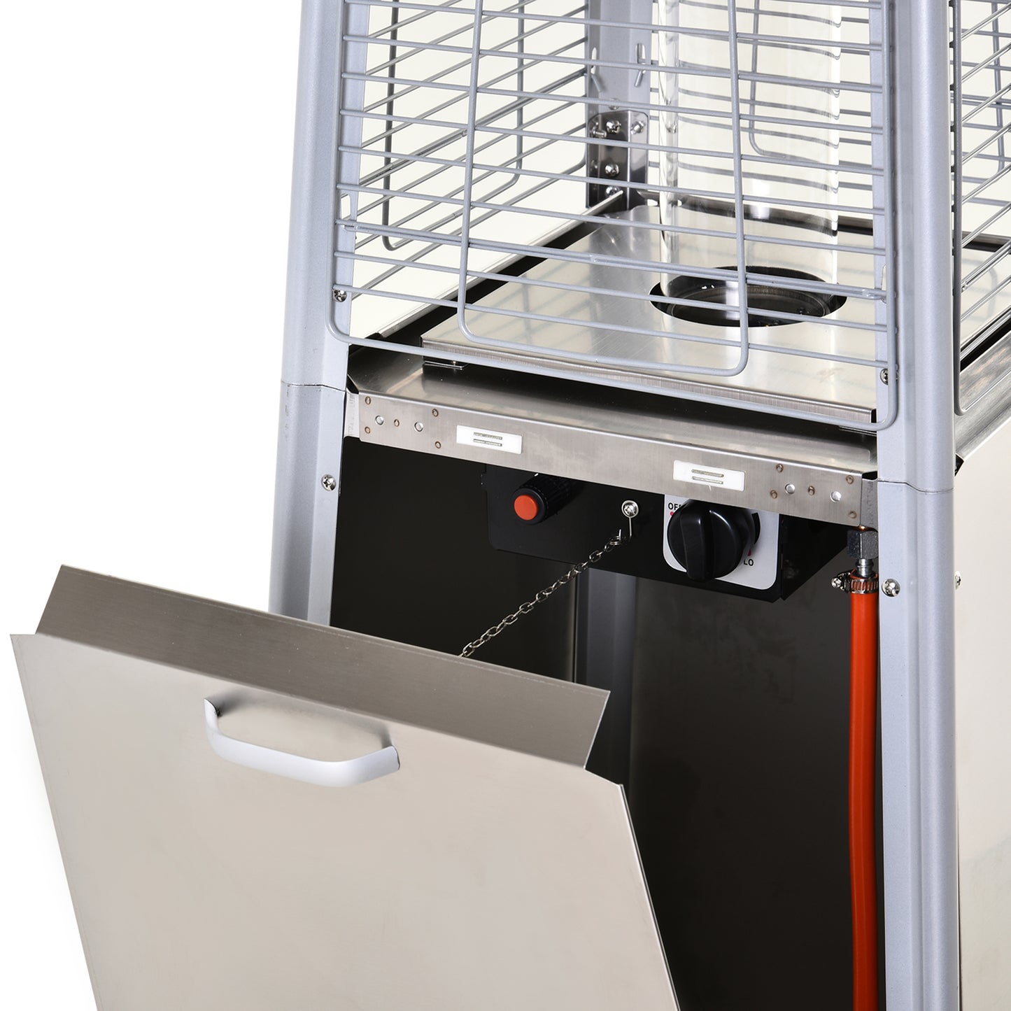 Outsunny Stal nierdzewna Outdoor Garden Pyramid Patio Heater z kółkami i osłoną przeciwdeszczową - srebrny