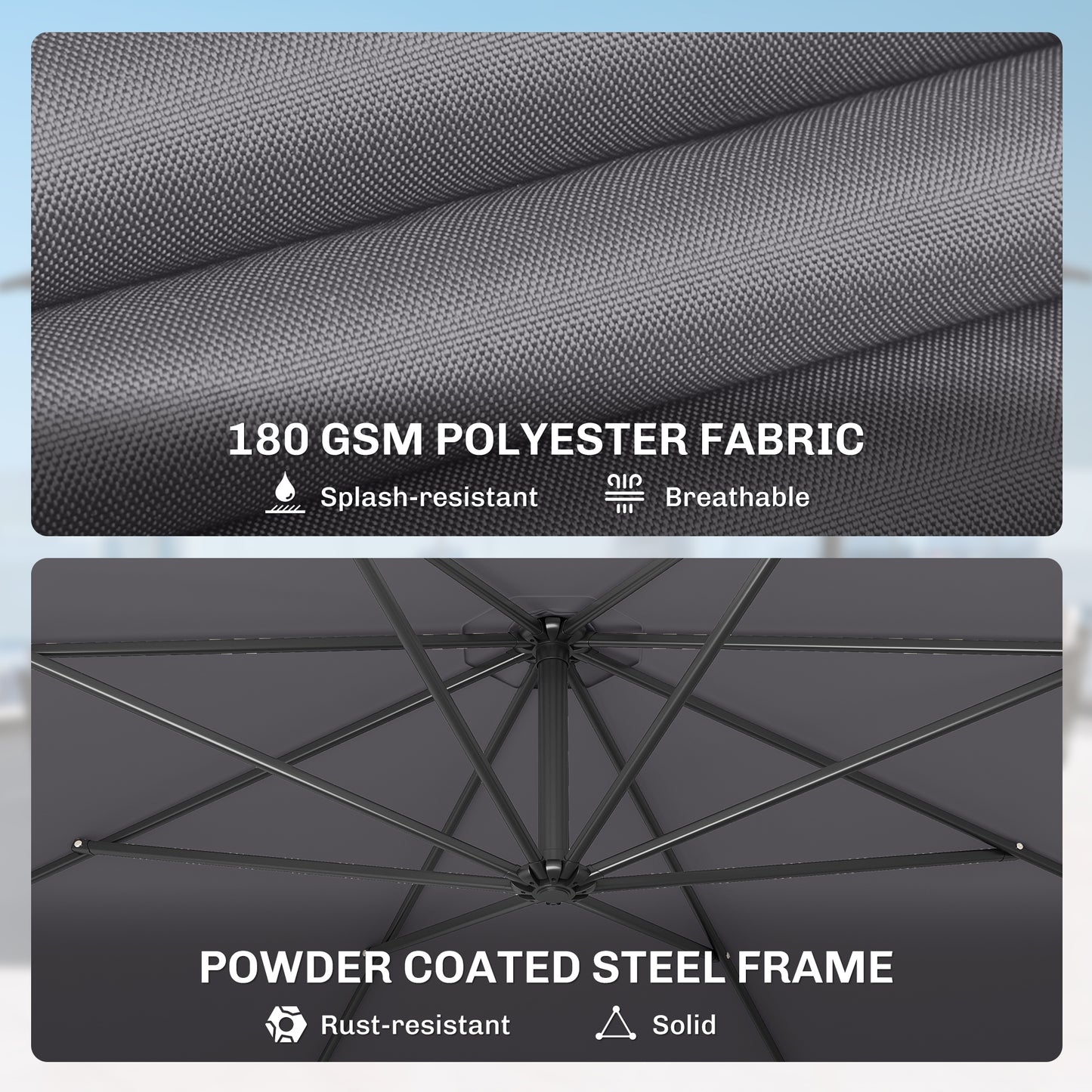 Outsunny 3 m Overhanging Cantilever Parasol, with Cross Base - Grey