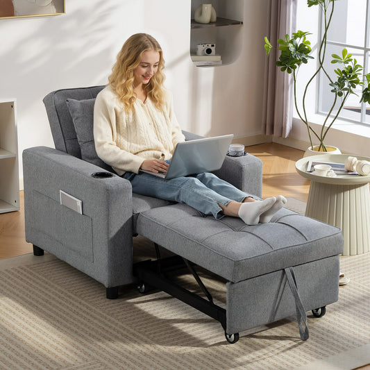 HOMCOM 3-in-1 Single Sofa Bed, Convertible Sleeper Chair Bed - Dark Grey