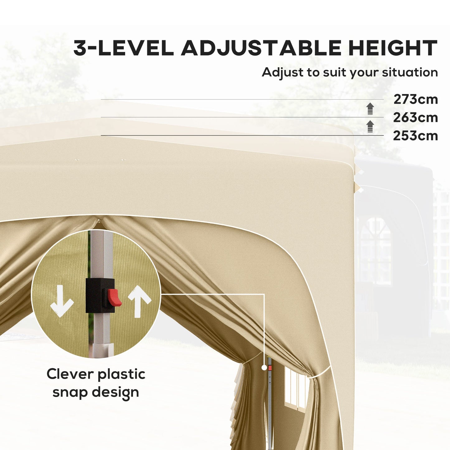 Outsunny 3 x 3m Pop-Up Gazebo Shelter, z akcesoriami - Piaskowy