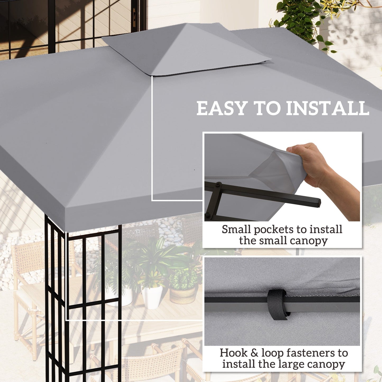 Outsunny 3(m) Gazebo Top Cover Double Tier Canopy Replacement Pavilion Roof Light Grey