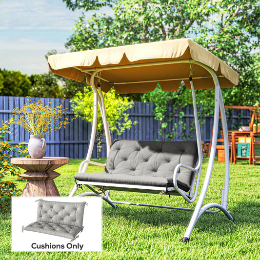 Outsunny 2 Seater Bench Pad, Garden Chair Cushion with Back and Ties for Indoor and Outdoor Use, 98 x 100 cm, Light Grey