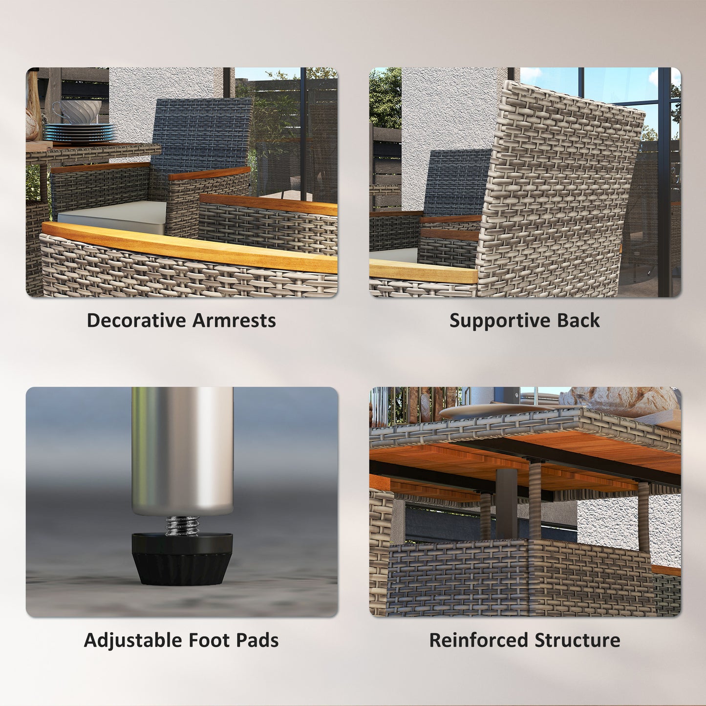 Zestaw Outsunny Five-Element Rattan z Drewnianym Blatem - Teak