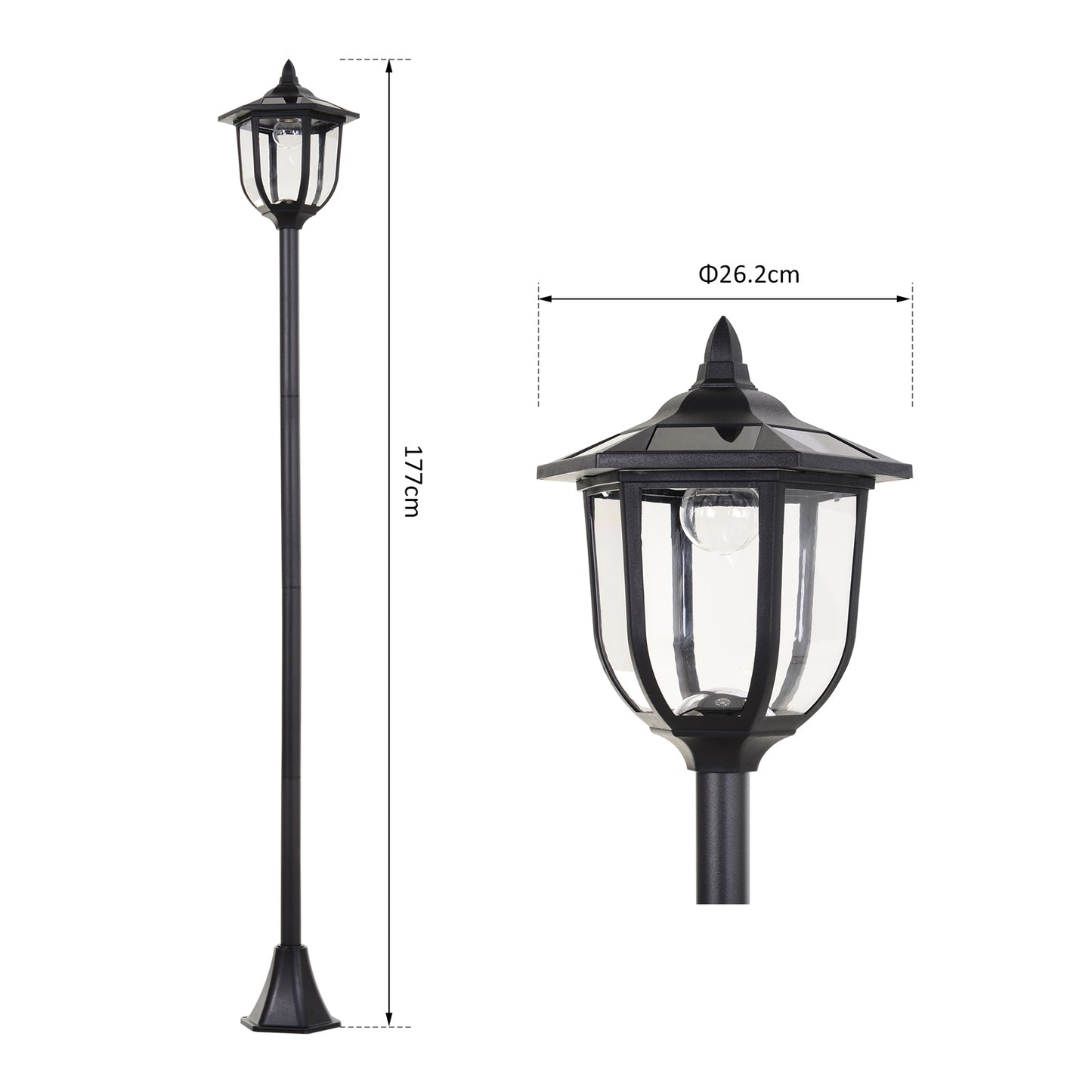 Outsunny Outdoor Garden Solar Post Lamp Czujnik światła Latarnia LED Słupek Ścieżka Latarka 1,77 m wysokości