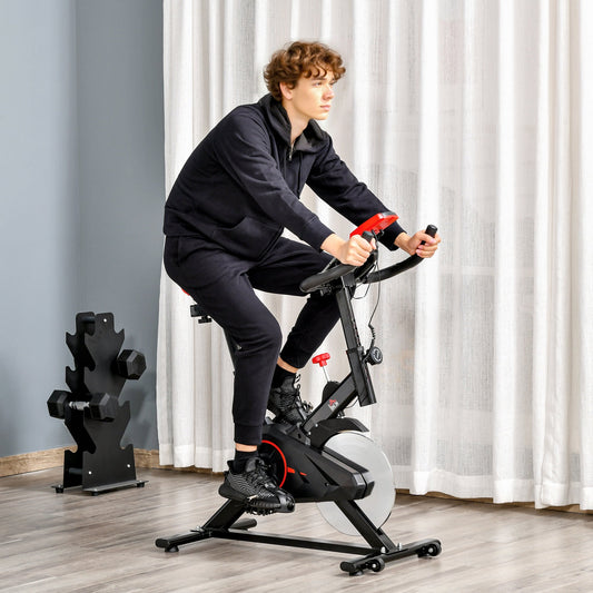 HOMCOM Indoor Upright Exercise Bike Machine, with Adjustable Seat, Resistance, Handlebar, LCD Display