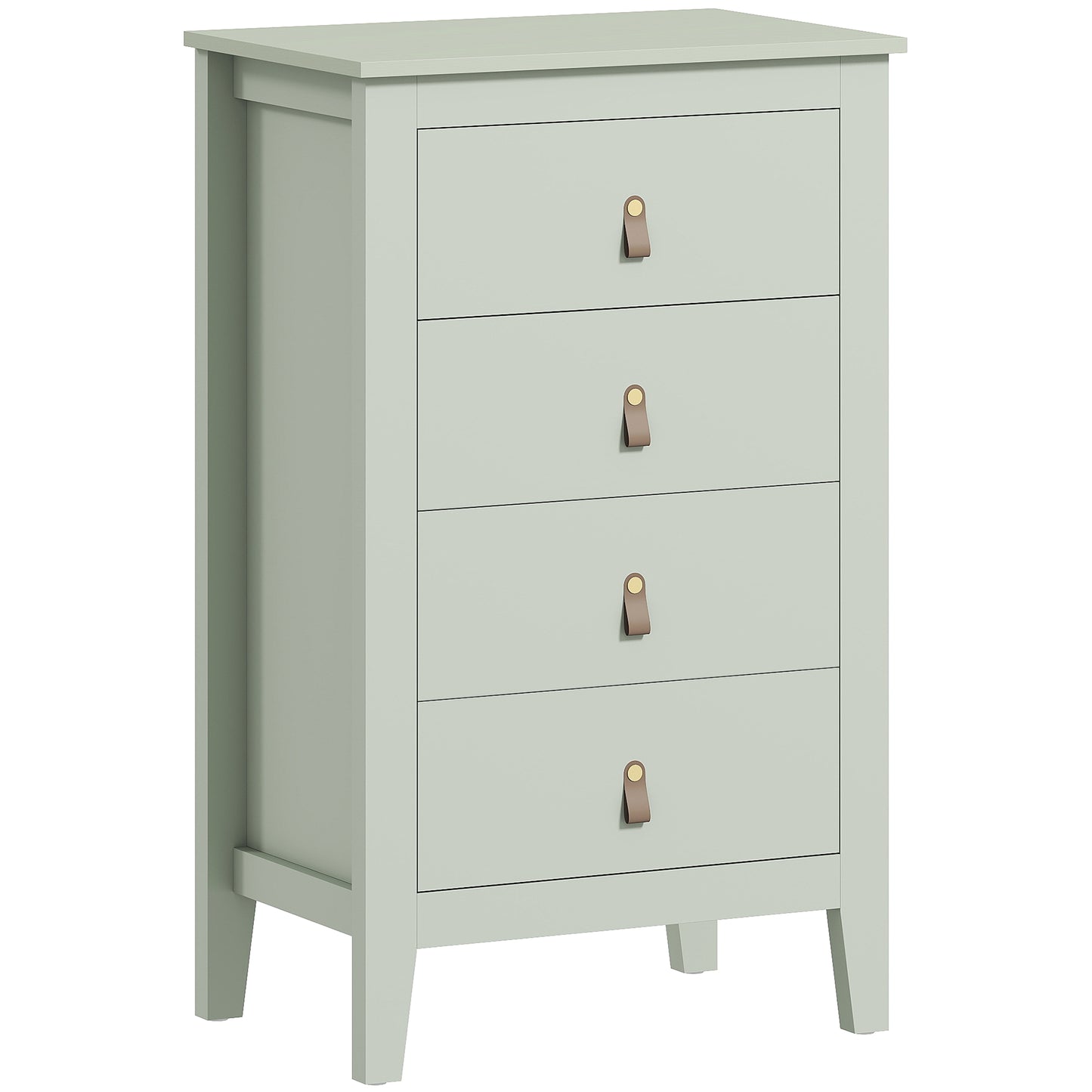 HOMCOM Bedroom Chest of Drawers, Modern 4 Drawer Dresser Cabinet with PU Leather Handles and Metal Runners for Living Room, Hallway, Entryway, Green