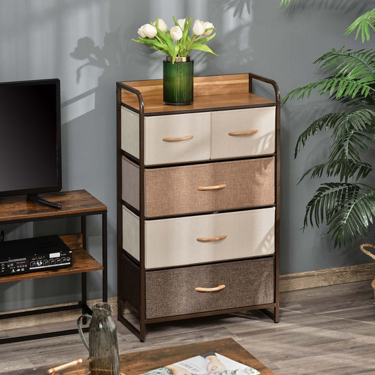 HOMCOM 5-Drawer Dresser Tower 3-Tier Storage Organizer in Multi Colour, image 2