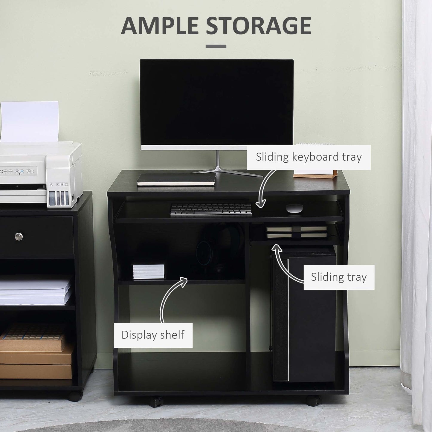 HOMCOM Multi-Storage Kompaktowe biurko robocze z kółkami - czarne