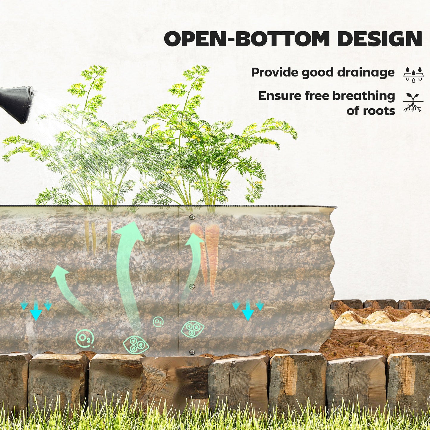 Outsunny Galvanised Raised Garden Bed, Metal Planter Box with Safety Edging, for Flowers, Herbs, Succulents, Cream White
