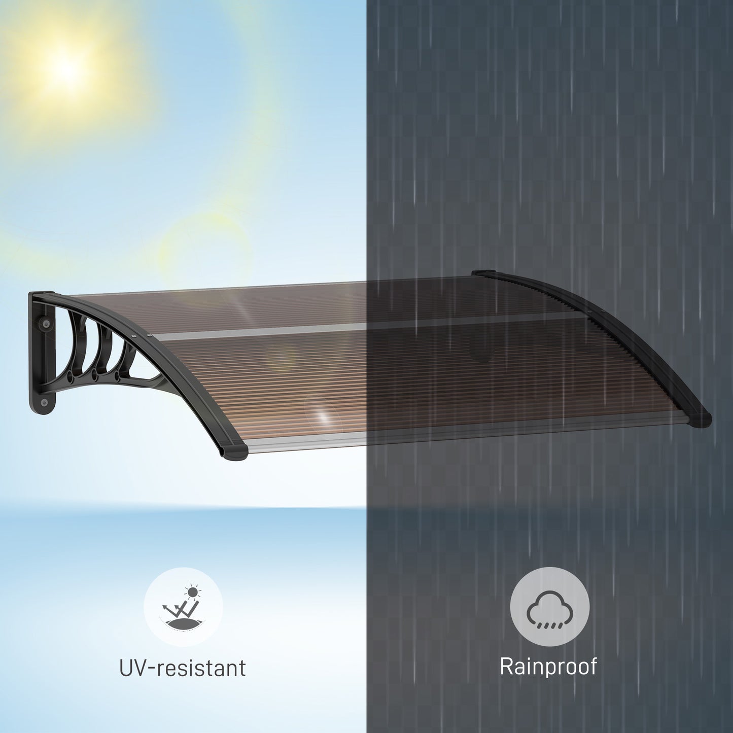 Markiza zewnętrzna Outsunny na drzwi wejściowe, aluminiowa, sztywna, z poliwęglanu, chroniąca przed deszczem, odporna na promienie UV, 100 x 75 cm, brązowa