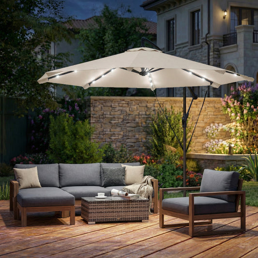 Outsunny 3 m Cantilever Parasol in Cream White, image 2