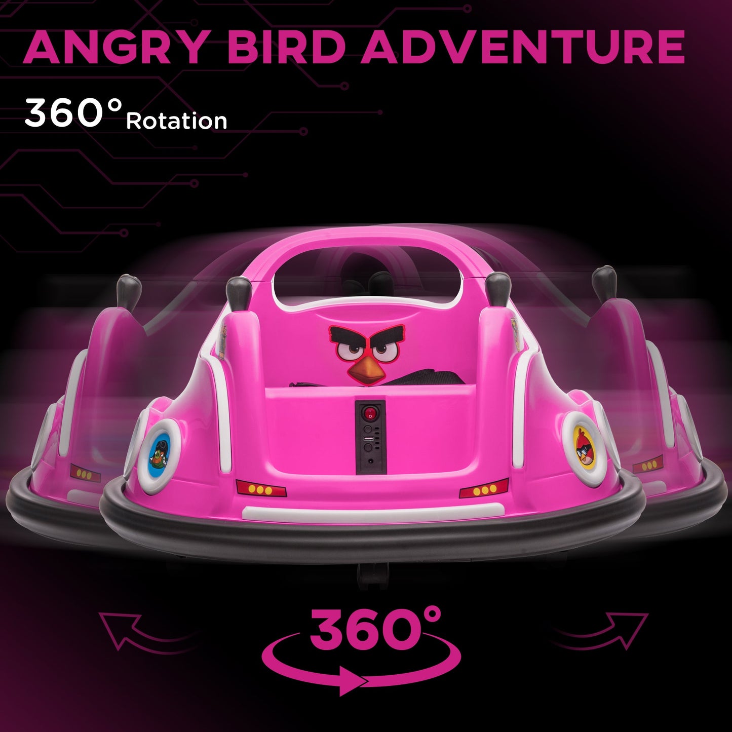 AIYAPLAY Angry Bird Licencjonowany Waltzer Car, 12 V Dziecięcy Bumper Car z Joystickami, Pilotem, Muzycznymi Światłami LED - Różowy