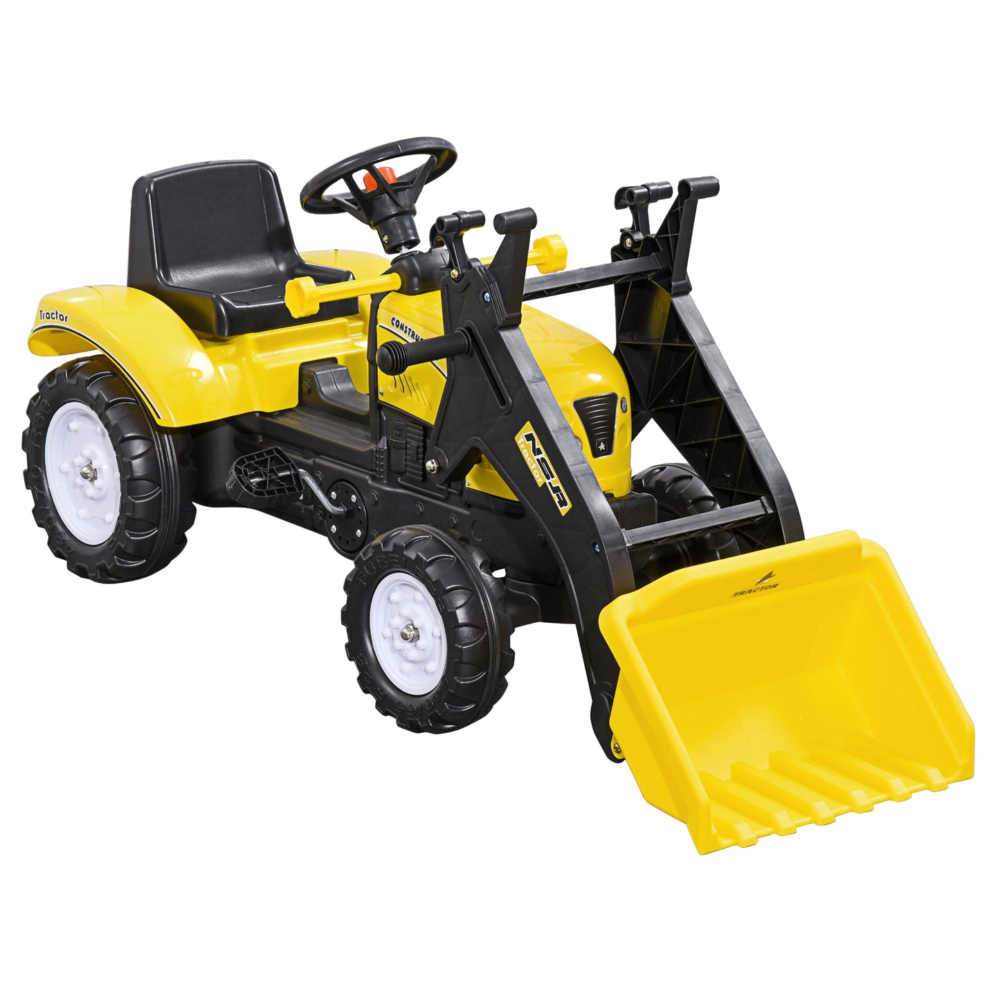 HOMCOM Pedal Go Kart Ride On Excavator z ładowarką czołową Digger Four Wheels Zabawka dla dzieci, dla 3 lat