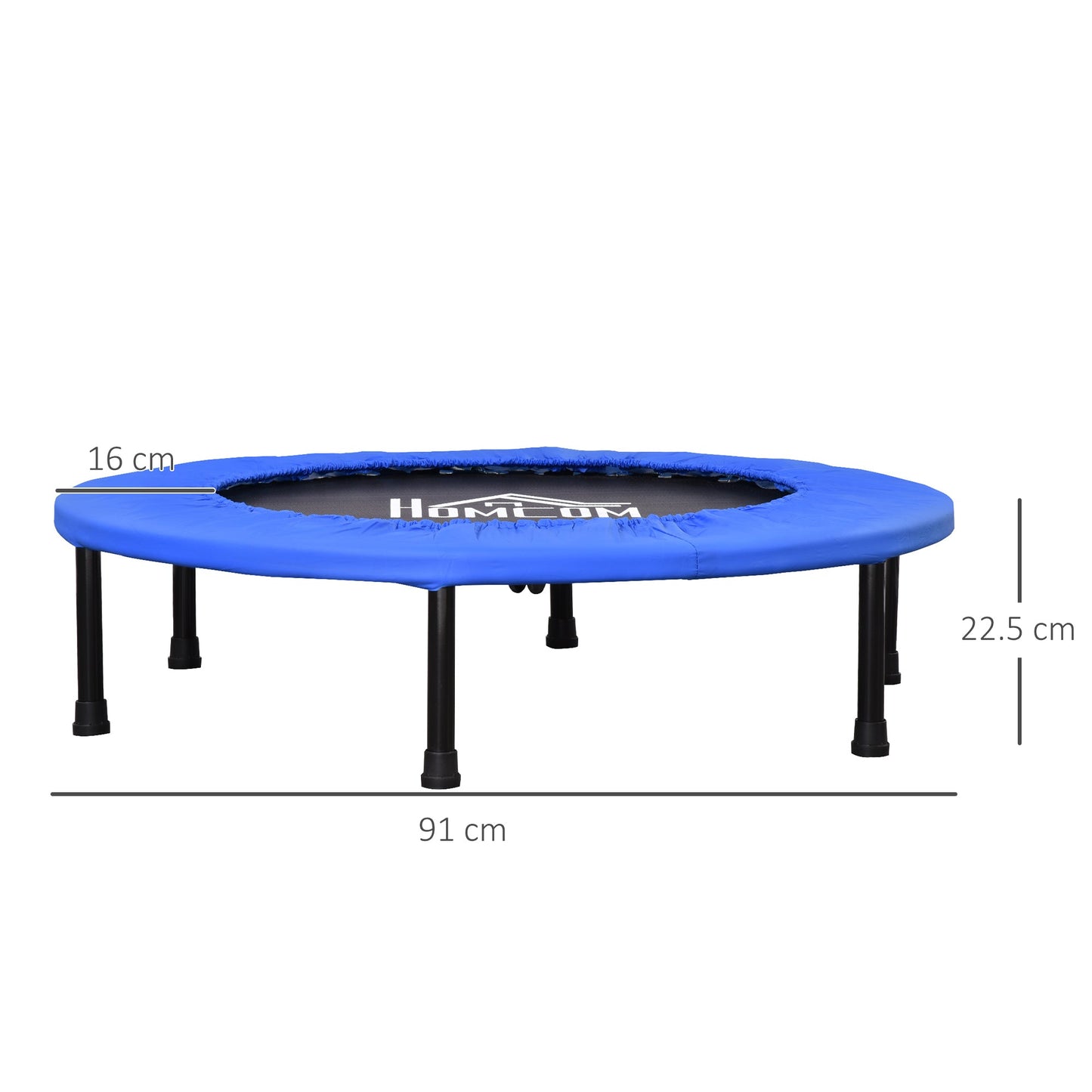 HOMCOM â91 Mini trampolina fitness do ćwiczeń w domu, do jogi, do użytku wewnątrz i na zewnątrz, z podkładką bezpieczeństwa, udźwig do 100 kg, niebiesko-czarna