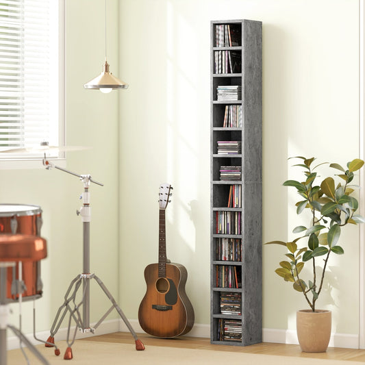 HOMCOM 204 CD Tall Narrow Media Storage Tower - Cement Grey