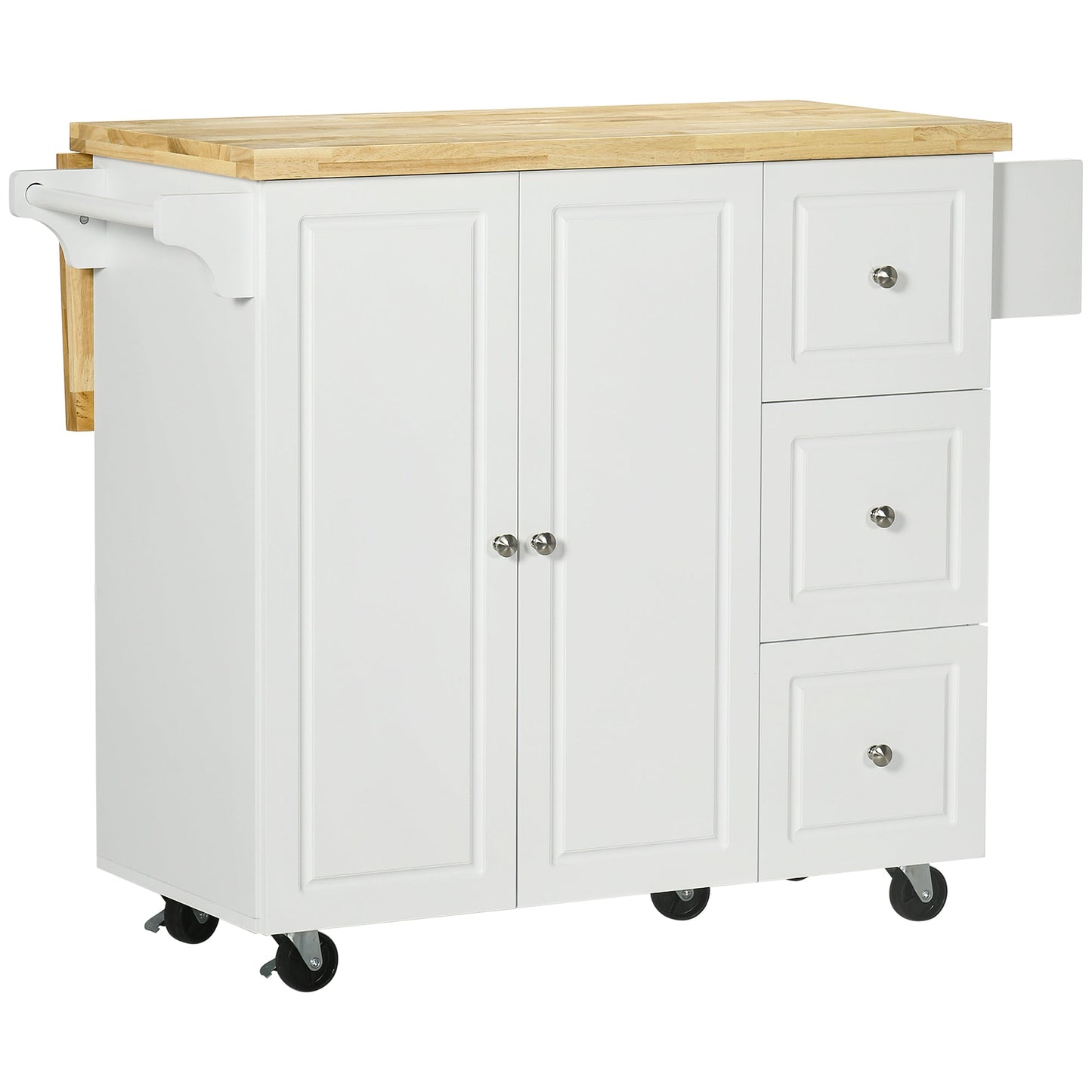 HOMCOM Drop-Leaf Kitchen Island on Wheels Utility Storage Cart with Drawers & Cabinet for Kitchen, Dining & Living Room
