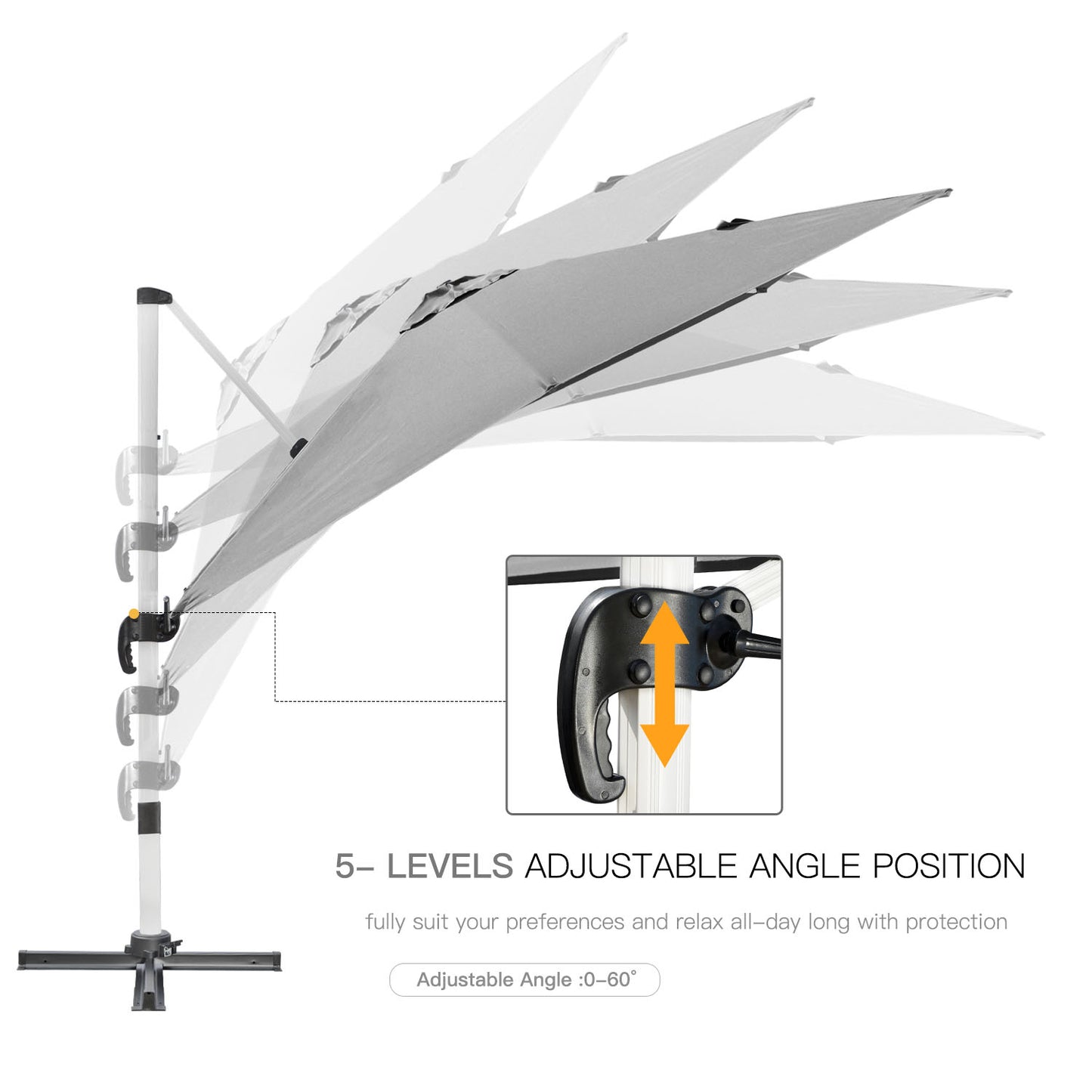 Outsunny 3 x 3(m) Cantilever Roma Parasol, kwadratowy parasol ogrodowy z podstawą krzyżową, korbą, pochyleniem, obrotem 360√Ǭ∞ i aluminiową ramą, szary