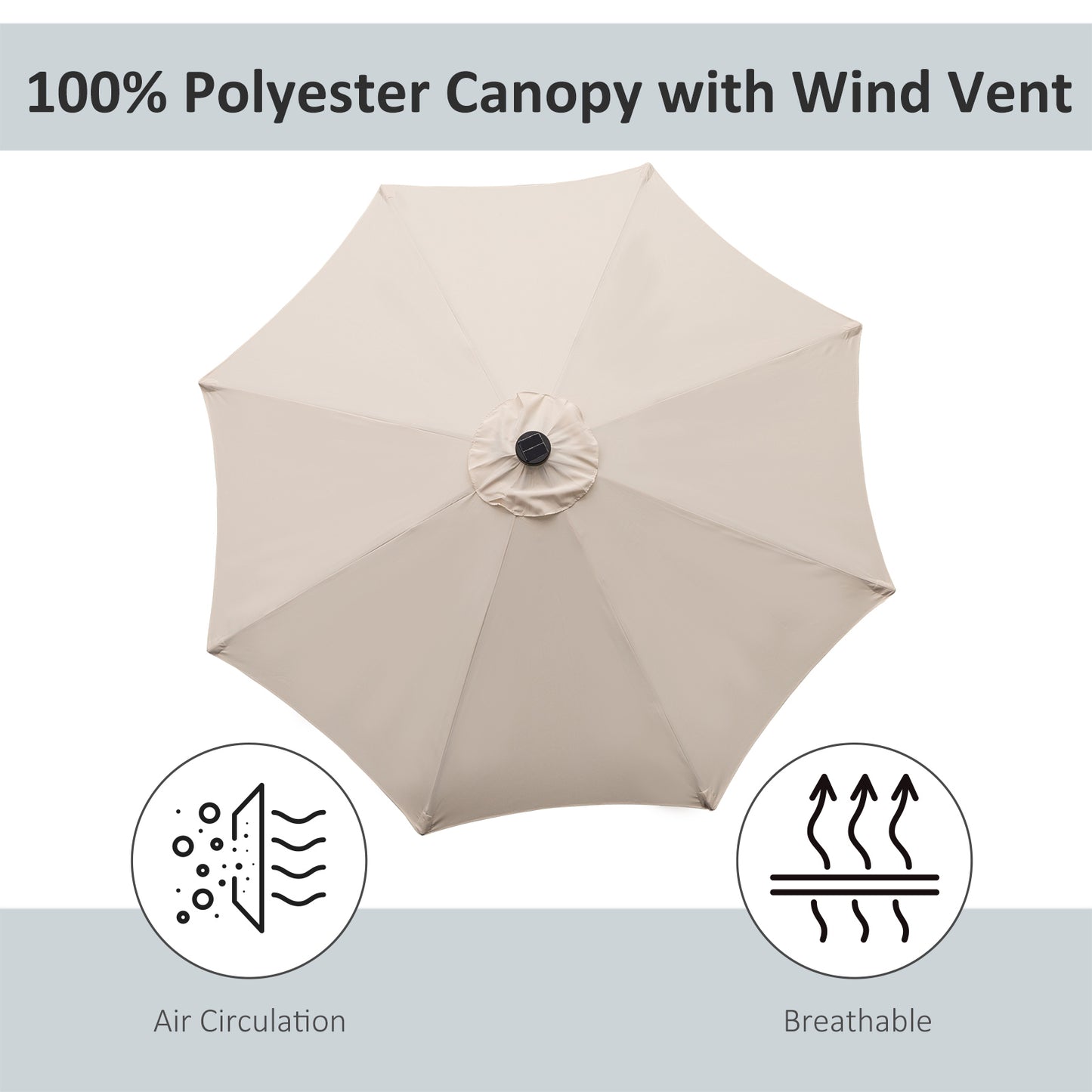 Outsunny 2,7m Parasol ogrodowy z korbką i 24 diodami LED (kremowy)