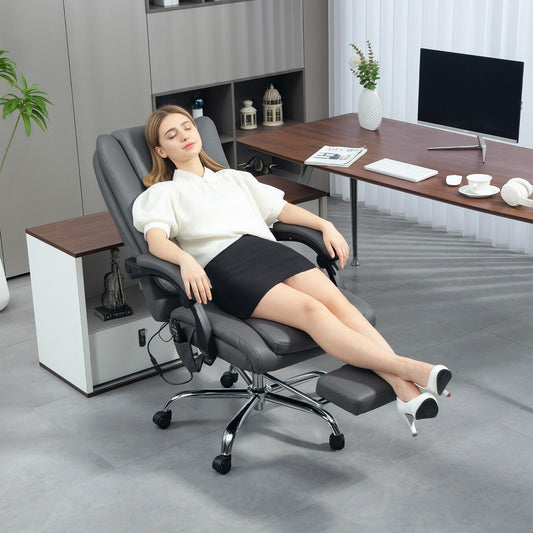 HOMCOM Executive Office Chair with 6-point Massage and Heat - Light Grey