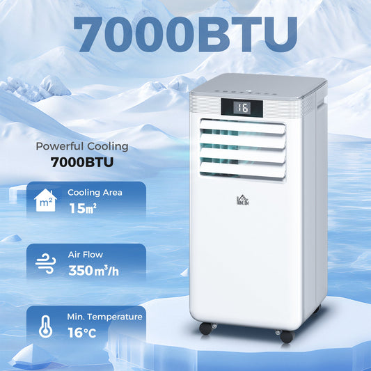 HOMCOM 7000 BTU Air Conditioning Unit, 3-in-1 Portable Air Conditioner, Dehumidifier, Cooling Fan with Remote Control, LED Display, 2 Speeds, 24H Timer, Window Venting Kit, 15m²