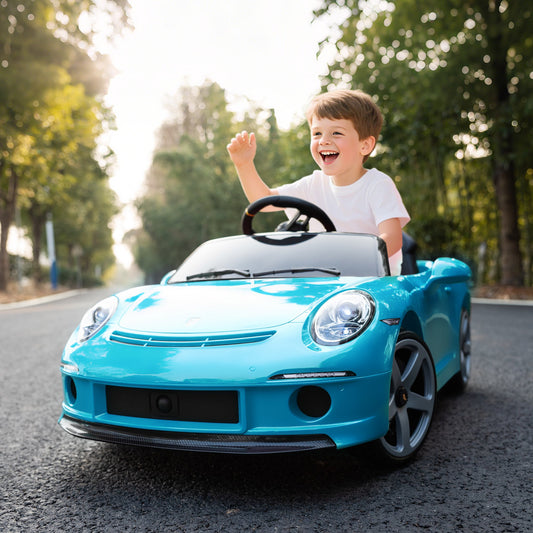 AIYAPLAY Kids Electric Car, 12V Licensed RUF GT Ride on Car with Suspension, Remote Control, Music, for 3-5 Years, Blue
