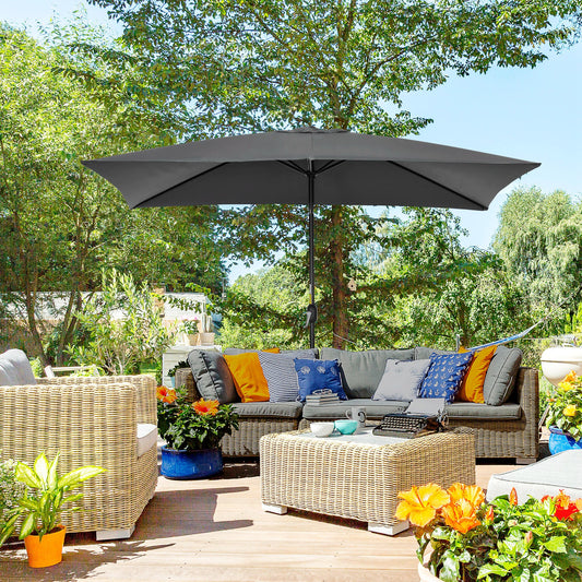 Outsunny 3x2m Patio Parasol Garden Umbrellas Canopy with Aluminium Tilt Crank Rectangular Sun Shade Steel, Black