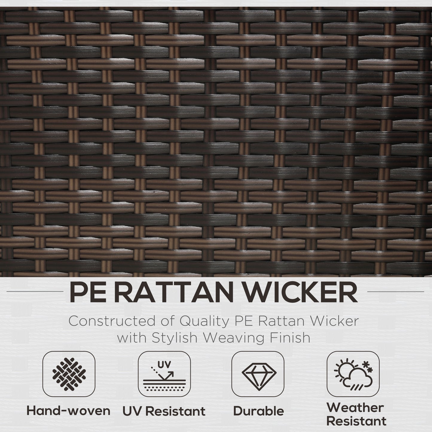 Outsunny 3PC Rattan Garden Furniture Storage Sofa Set 4 Seater Wicker Coffee Table Conservatory Sun Lounger Reclining Set Outdoor Weave z poduszką Brown