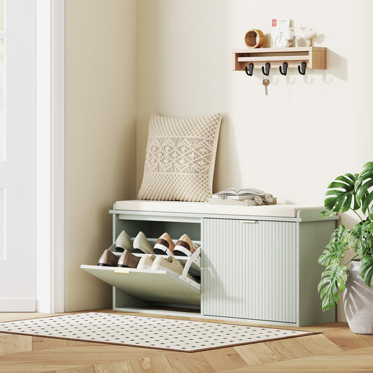 HOMCOM Elegant Ten Shoe Bench, with Top Seat - Green