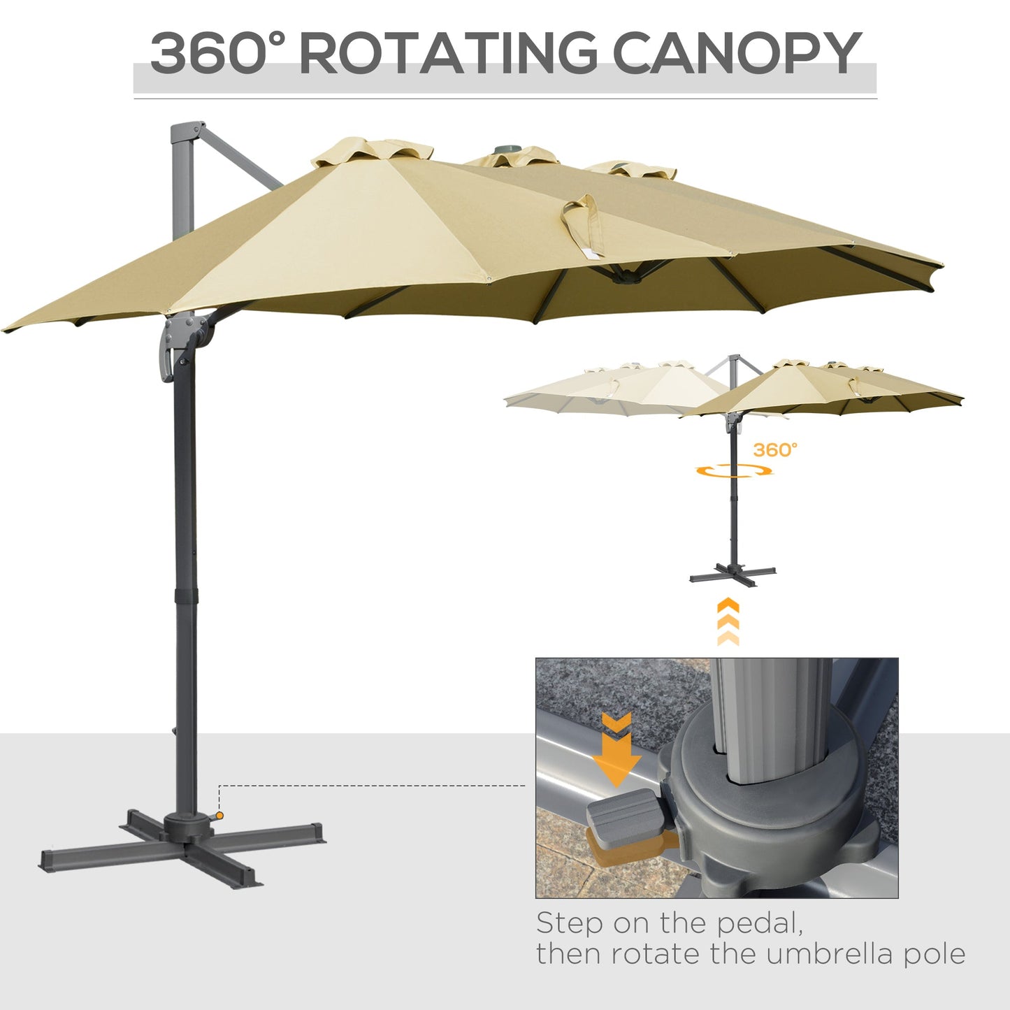 Outsunny 4.5Â m Patio Parasol, Large Double-Sided Rectangular Garden Umbrella with Crank Handle, 360 Cross Base for Bench, Outdoor, Khaki