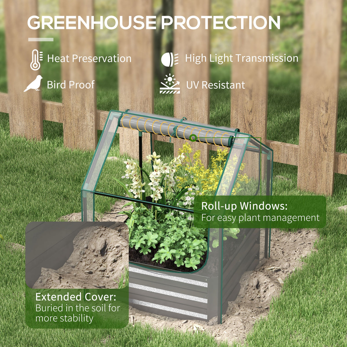 Outsunny 61 x 61cm Garden Planter Bed, with Cover - Grey