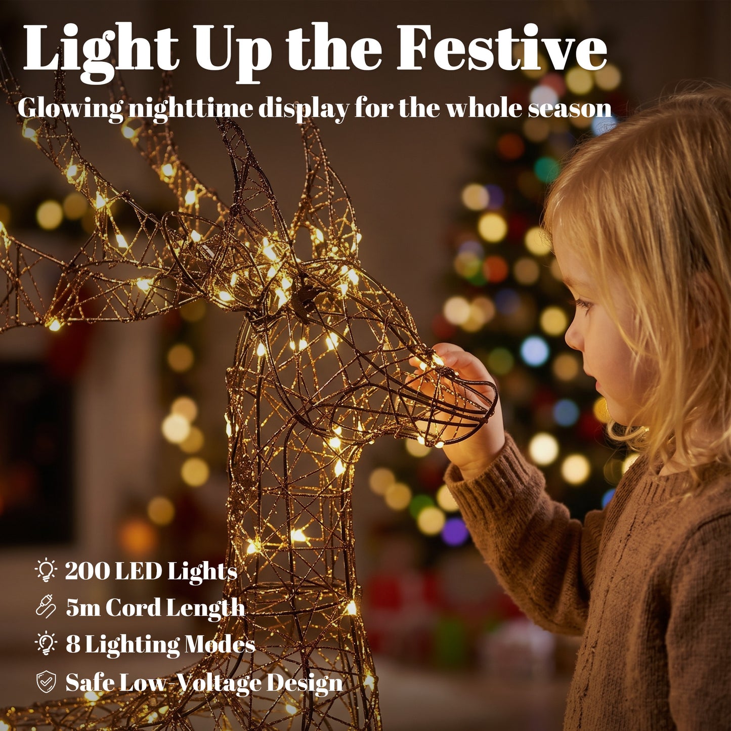 Outsunny 3-Piece Light Up Deer Family Set of 3, Lighted Reindeer Christmas Decorations Outdoor with 200 LED Lights, Brown