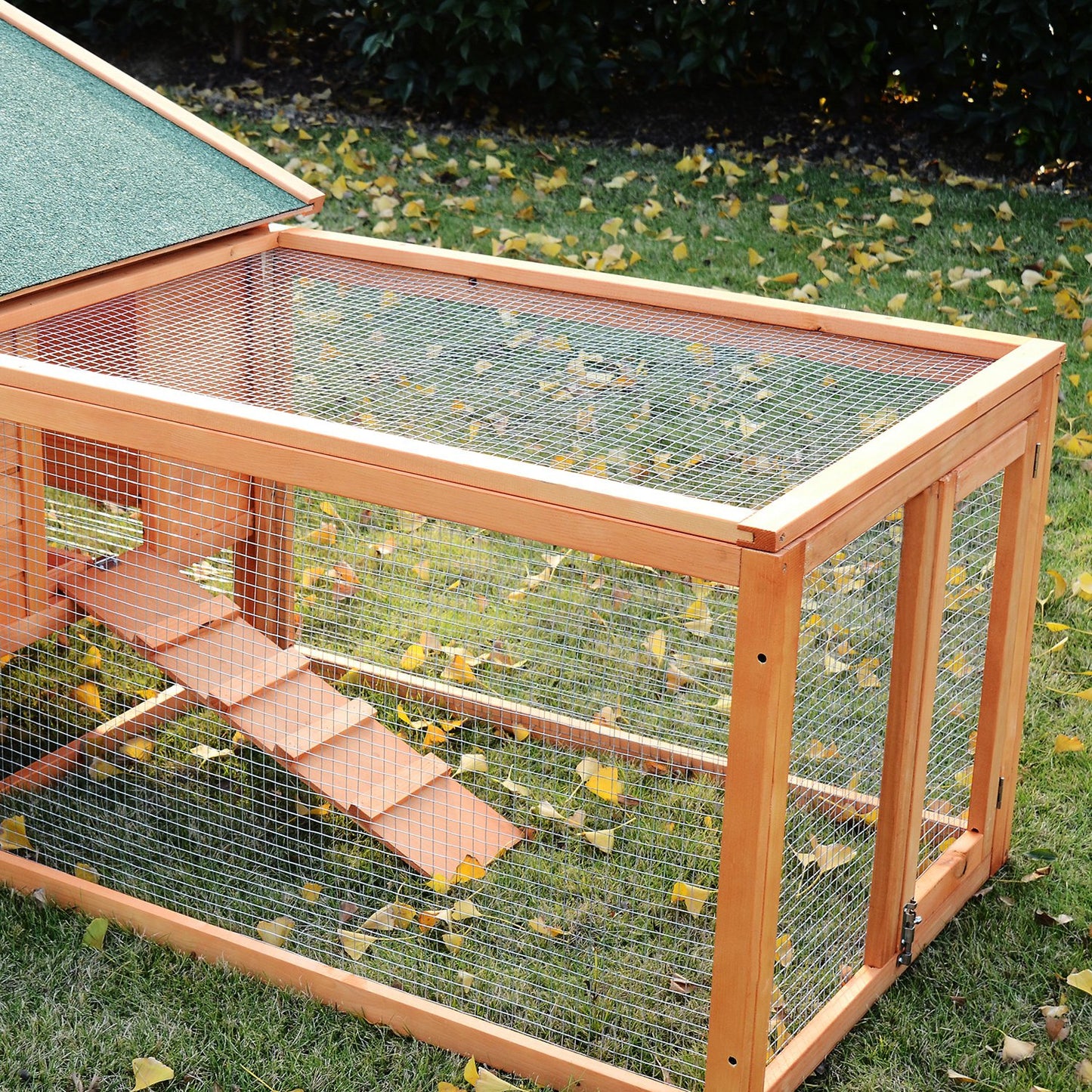 PawHut Wooden Guinea Pigs Hutches W/ Ramp-Golden Red