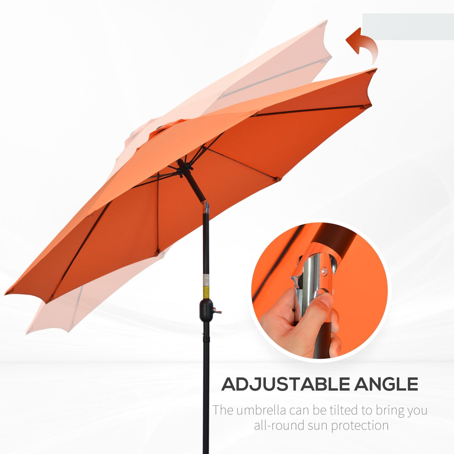 Outsunny 2.6M Parasol tarasowy, parasol przeciwsłoneczny, baldachim z korbą, 8 żeber, aluminiowa rama, pomarańczowy