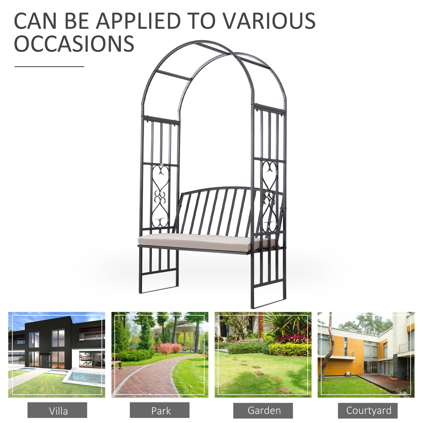 Ławka Outsunny Metal Frame W/Arch, 114Lx60Wx206H cm-szara
