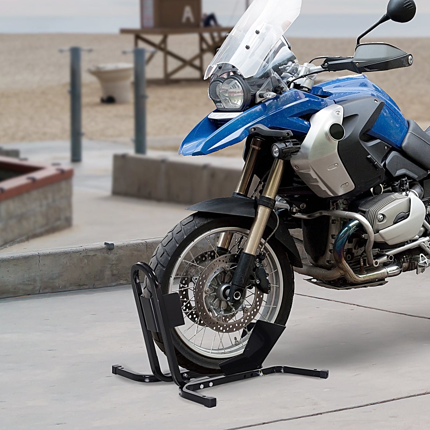 HOMCOM Metalowy motocyklowy klin blokujący pod koła System 17√¢‚Ǩ¬ù,19√¢‚Ǩ¬ù,21√¢‚Ǩ¬ù/43,48,51 Cm Koła przednie Stalowe Regulowane Mocowanie Uchwytu na Opony