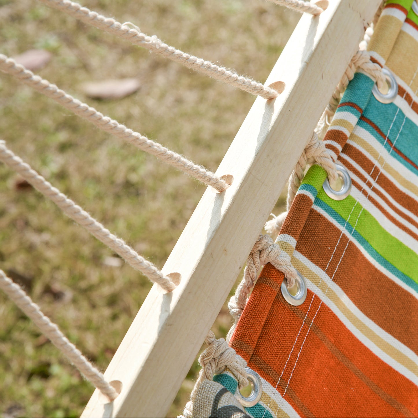 Huśtawka wisząca Outsunny Double Cotton Hammock Camping Swing Outdoor Garden Beach Stripe z poduszką, 188 x 140 cm, udźwig 180 kg, kolor czerwony