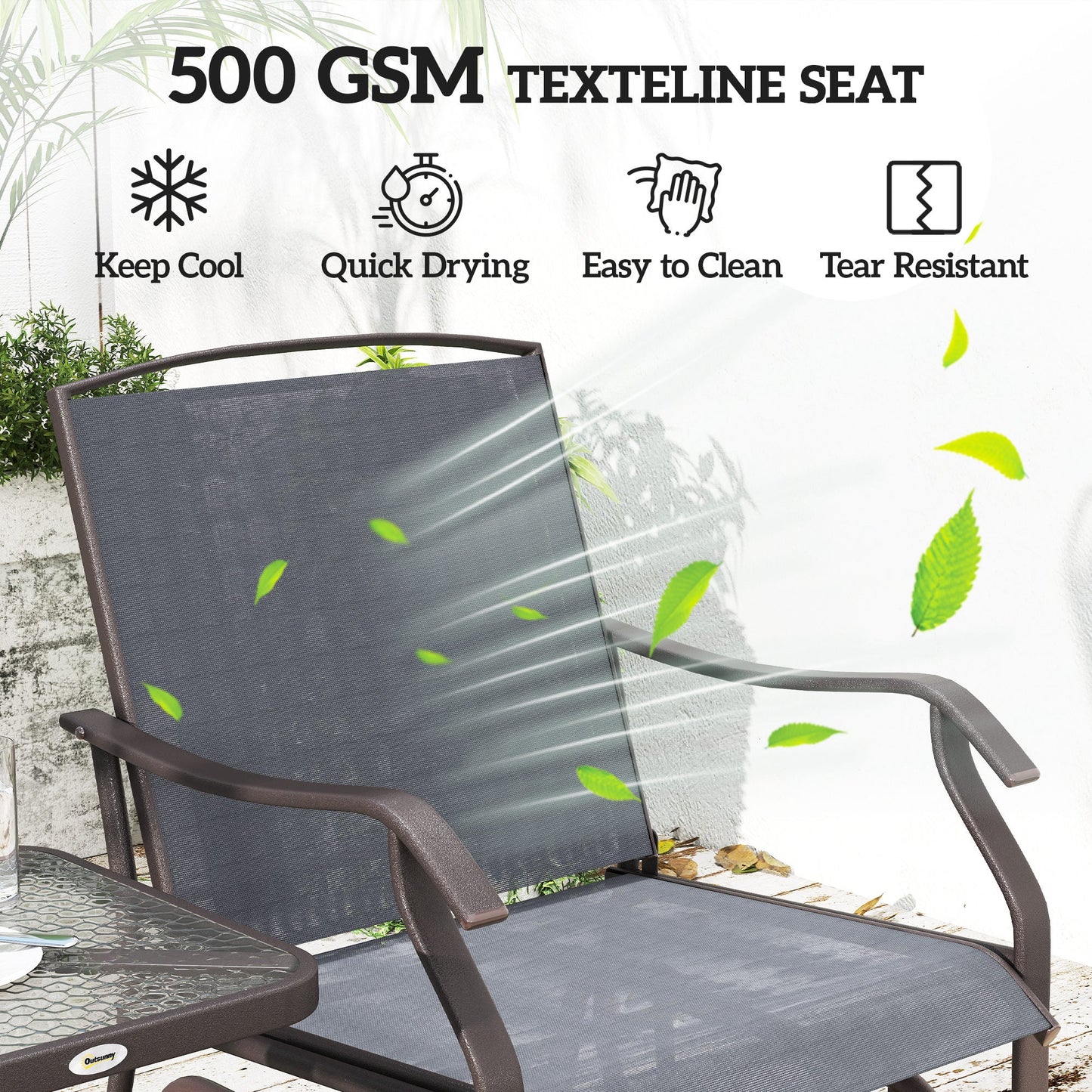 Outsunny Glider Rocking Chair & Table Set 2 Single Seaters Rocker Garden Swing Chair Patio Furniture Bistro Set Grey