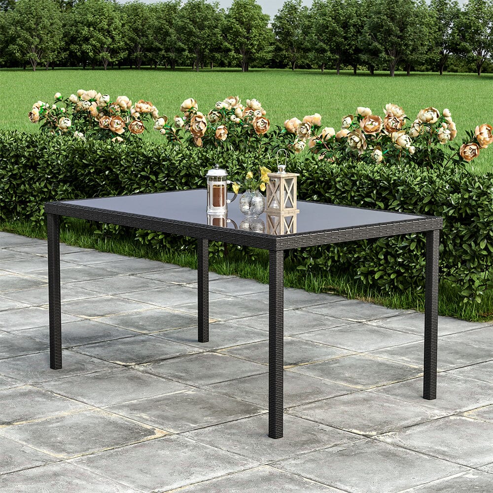 150cm Width Garden Dining Table Patio Outdoor Rectangle Table Black/Brown