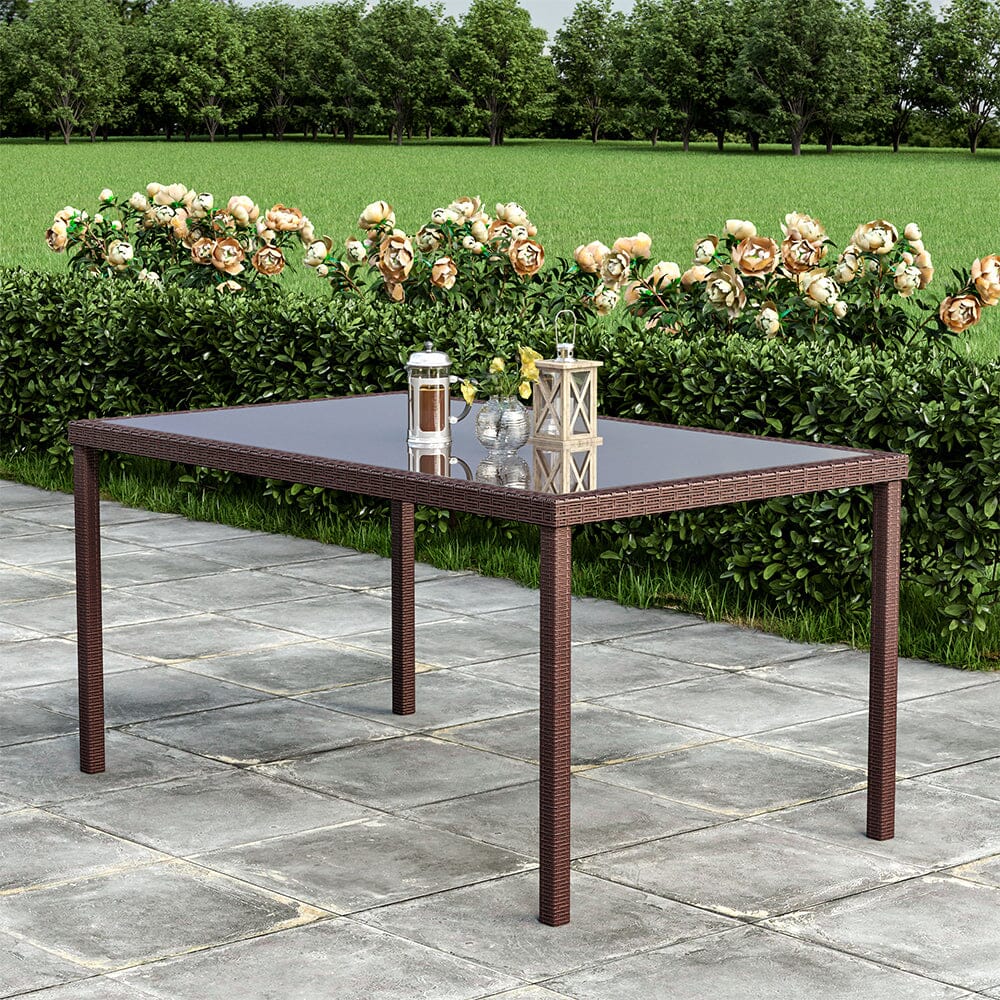 150cm Width Garden Dining Table Patio Outdoor Rectangle Table Black/Brown