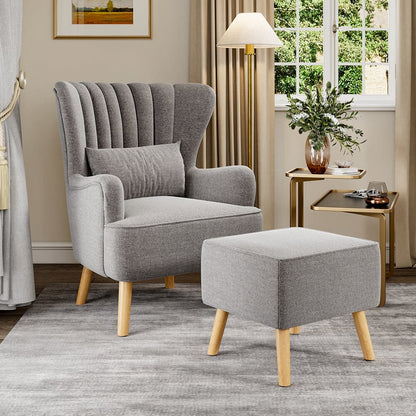Grey Linen Armchair and Footstool