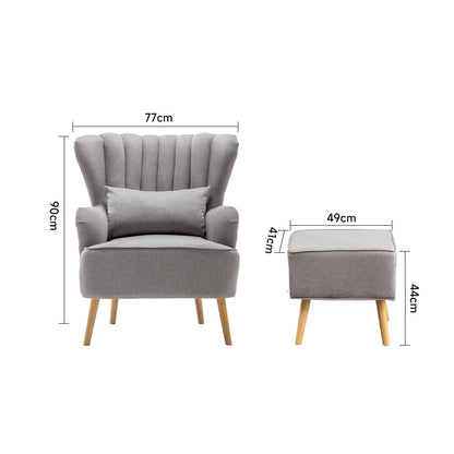 Grey Linen Armchair and Footstool