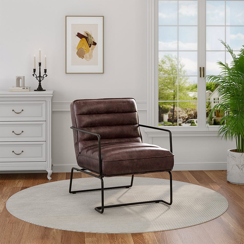 Retro Style PU leather Upholstered Armchair Metal Base Office Chair