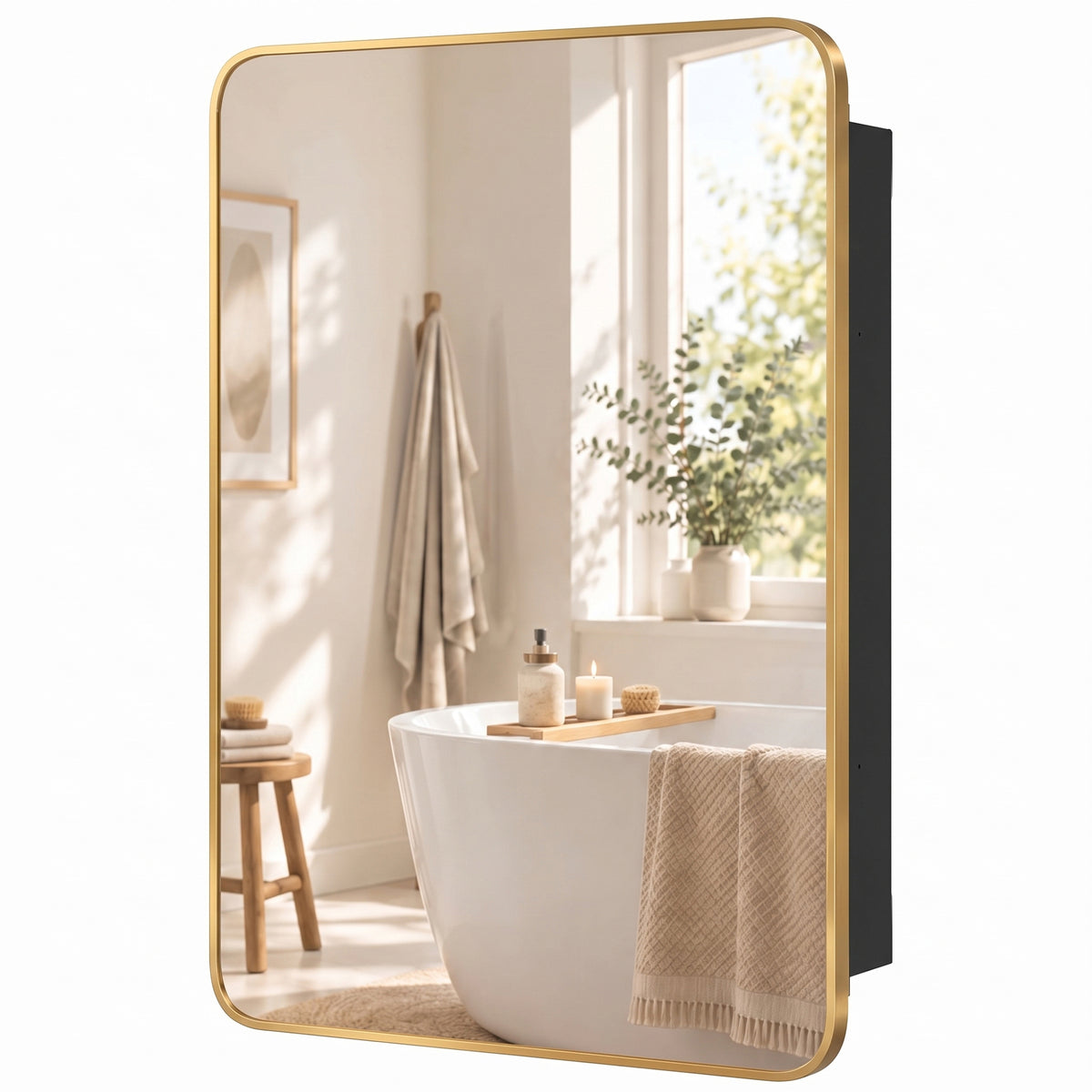 HOMCOM 50.8 x 11.6 x 71 cm Bathroom Mirror Cabinet, Wall Cabinet with Adjustable Shelves, Wall-Mounted or Recessed, Gold Tone