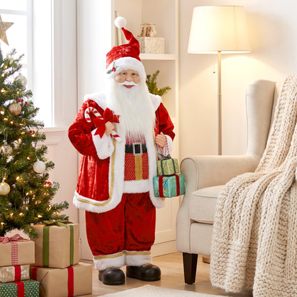 HOMCOM 120cm Life Size Singing Dancing Santa Claus, Standing Musical Animated Santa with Gift and Candy Cane, Posable Arms, Handcrafted, Sound Touch Activated, Moving Christmas Figure Decoration