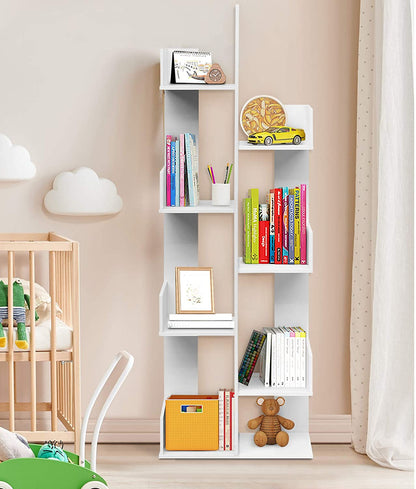 8-Tiers Floor Standing Tree Shaped Bookshelf-White