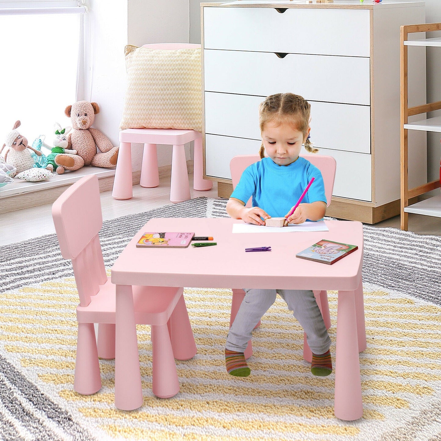 Children's Multi Activity Table and Chair Set-Pink