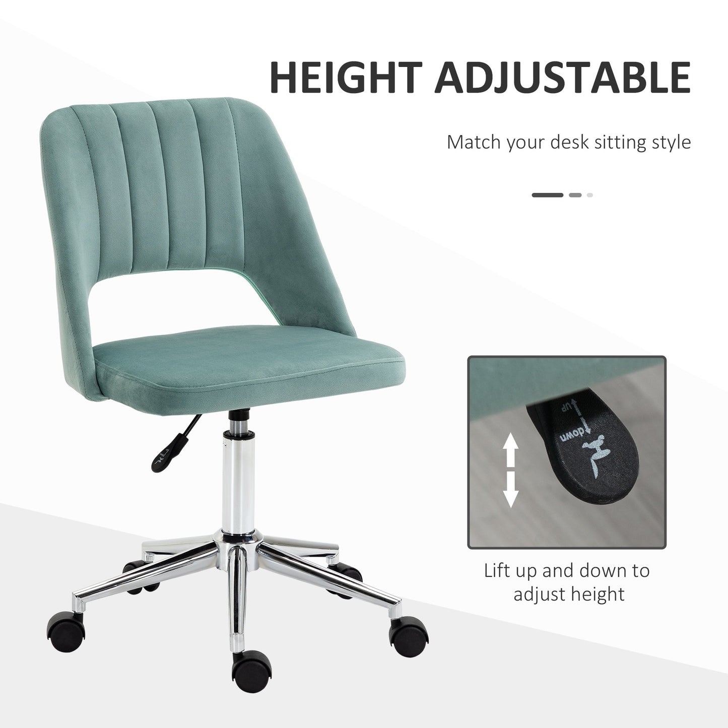 Vinsetto Swivel Office Chair Velvet Fabric Scallop Shape Computer Desk Chair, Green