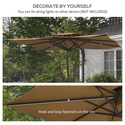 Outsunny Garden Parasol, 3(m) Cantilever Parasol with Hydraulic Mechanism, Dual Vented Top, 8 Ribs, Cross Base, Khaki