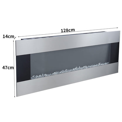 50/60 Inch Silver Electric Fireplace Crystal Accents 6 Flame Colour Heater Wall Mounted Fireplaces